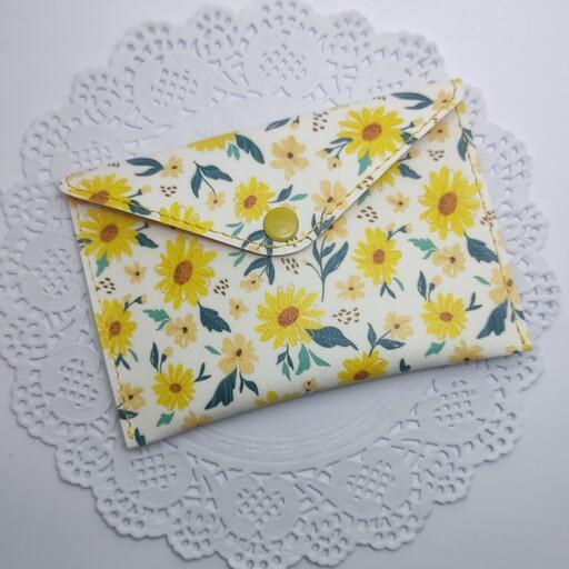 کیف دستمال چرمی گل همیشه بهار با چرم مصنوعی فانتزی