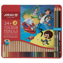 مداد رنگی 27 رنگ  جعبه فلزی آریا مدل 3022 