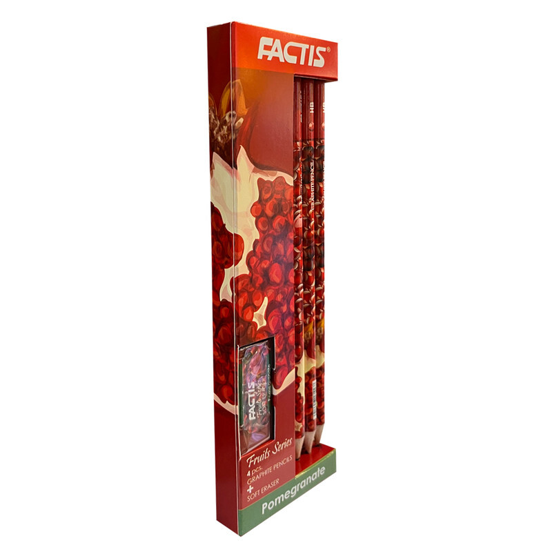 مداد طراحی فکتیس مدل fruit-pomegranate-05 کد 44751 بسته 4 عددی همراه پاک کن