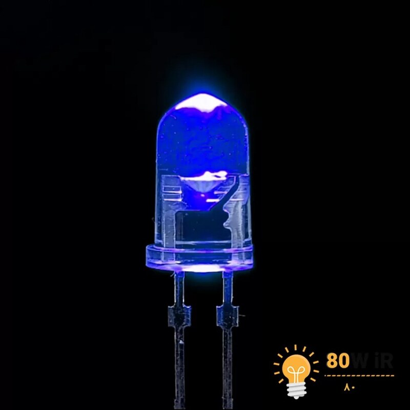 LED آبی 5mm شیشه ای پایه کوتاه (بسته 20 عددی)