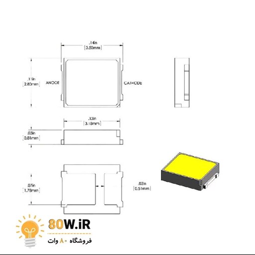 SMD LED پکیج 2835 سفید مهتابی 6V 1W مارک CHangFang (بسته 10 عددی)