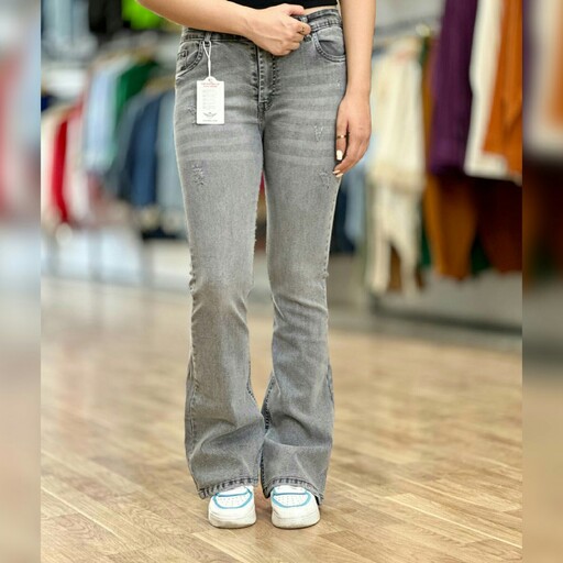 شلوار جین زنانه بوتکات شلوار زنانه بوتکات دمپا گشاد سایز 38 تا 48 مشکی و ذغالی تا سایز 50  قدمحصول103  ارسال رایگان