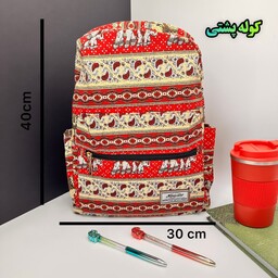 کیف مدرسه مدل کوله پشتی طرح سنتی رنگ قرمز  کیفیت عالی و وارداتی 