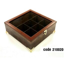 جعبه تی بگ چوبی 7خانه پایه دار قهوه ای 210020