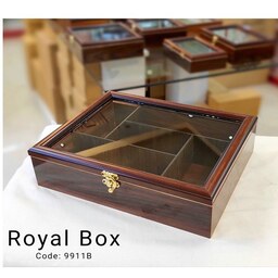 جعبه تی بگ(تی باکس)چوبی 5خانه متقارن مستطیل قهوه ای210010 Royal Box