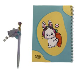 دفتر مشق 60 برگ سیمی مدل خرگوش به همراه مداد نوکی فانتزی الماسی 0.7  بنفش