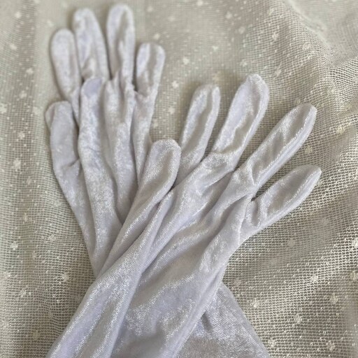 دستکش مخمل عروس کیفیت عالی رنگ سفید  