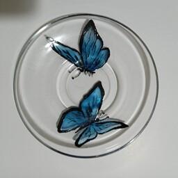نقاشی روی نعلبکی کوچک با ویترای طرح دو پروانه قطر 15 