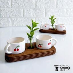 ست فنجان قهوه خوری سایز کوچک به همراه کفی چوبی و گلدان