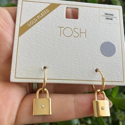 ست گردنبند و گوشواره قفل استیل آبکاری طلا برند تاش (TOSH) 
