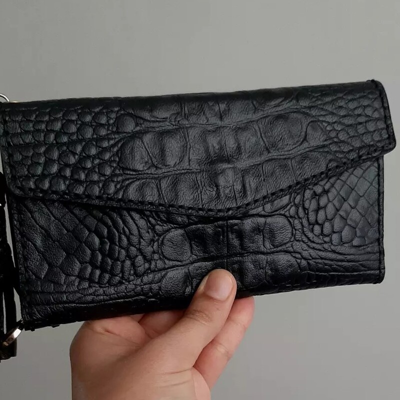 کیف پول مجلسی زنانه دست دوز چرم طبیعی بز