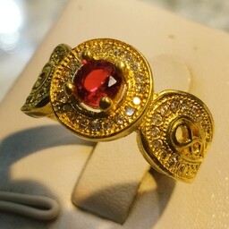 انگشتر طلا روس زنانه سنگ یاقوت سرخ صنعتی  رنگ ثابت قابل سایز شدن کد 4