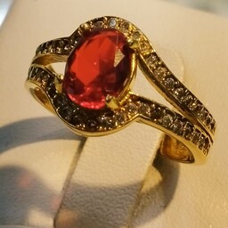 انگشتر طلا روس زنانه سنگ یاقوت سرخ صنعتی  رنگ ثابت قابل سایز شدن کد 6