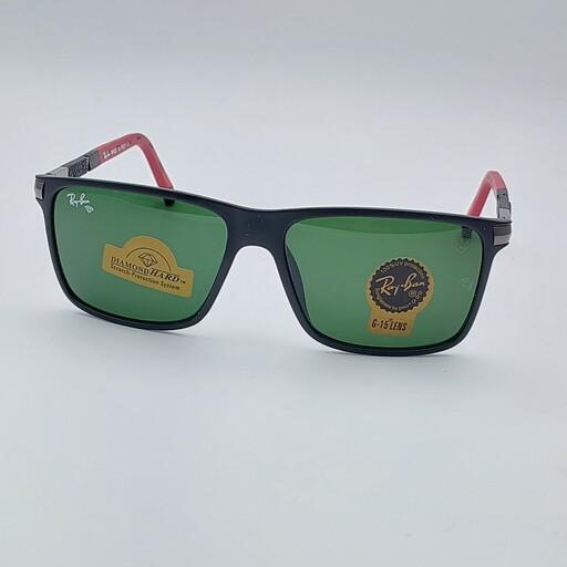 عینک آفتابی مردانه ریبن کائوچویی عدسی شیشه سنگ رنگ فریم مشکی مات ارسال رایگان