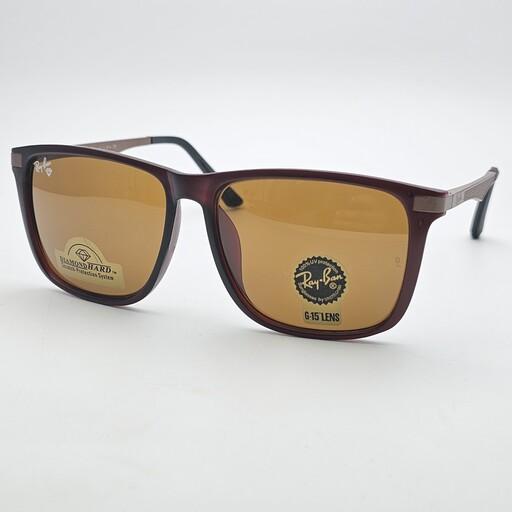 عینک آفتابی مردانه ریبن عدسی شیشه سنگ یووی400 رنگ قهوه ای ارسال رایگان