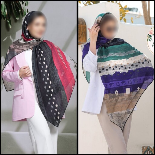 روسری نخ کرپ سوزنی تابستانه سبک در 2  ترکیب رنگ جذاب 