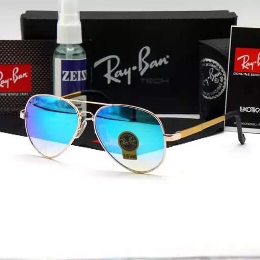 عینک آفتابی خلبانی مردانه زنانه  ریبن ری بن لنز شیشه مدل 3015 فنری UV400 RayBan