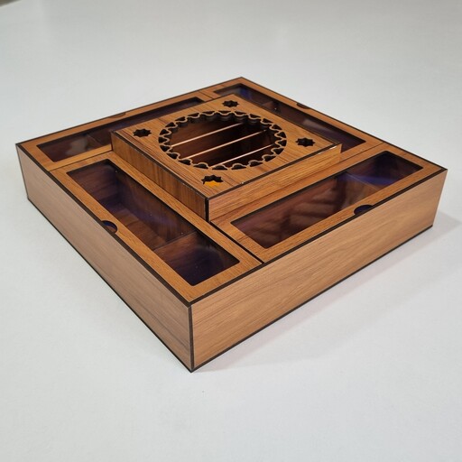 جعبه پذیرایی چوبی وارمردار  مربع دلسی لیزر  (باکس دمنوش و تی بگ) 