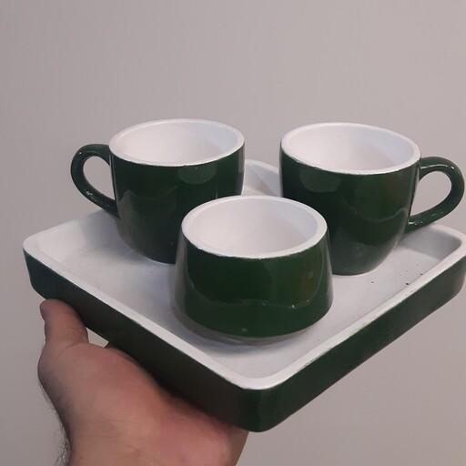 ست چای خوری 2 نفره سرامیکی رنگ سبز و سفید ارسال رایگان 