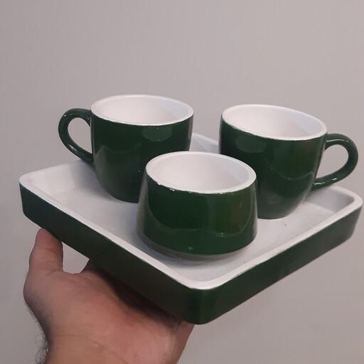 ست چای خوری 2 نفره سرامیکی رنگ سبز و سفید ارسال رایگان 
