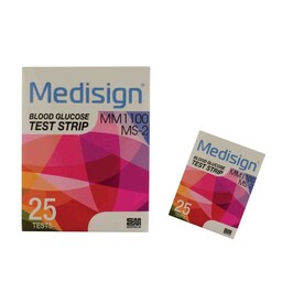 نوار تست قند خون مدیساین 25 عددی Medisign Blood sugar test strip