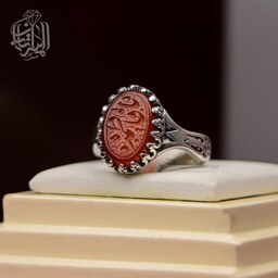 انگشتر نقره زنانه عقیق سرخ منقش به ذکر شریف یا فاطمه کد550