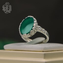 انگشتر نقره زنانه نگین عقیق سبز  کد549