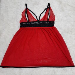 لباس خواب زنانه سایز بزرگ رنگ قرمز جنس توری فری سایز 44 تا 48 