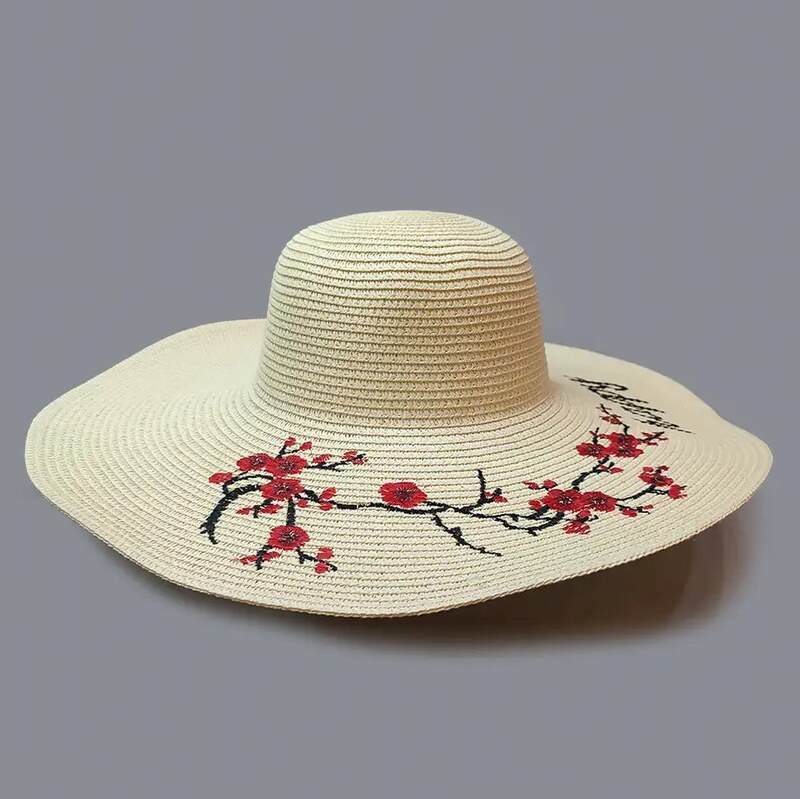 کلاه ساحلی رنگ نباتی طرح گل happy لبه 13 سانتی کد 2865