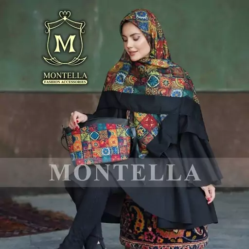 ست کیف و روسری زنانه طرح سنتی بسیار زیبا و شیک با کیف دوشی دسته چرمی   mo179