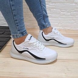 کفش اسپرت چرمی دخترانه ضدآب مدل کپسولی دو رنگ سفید و مشکی سایز 37 تا 40 موجود در کفش پاپوش بهبهان 