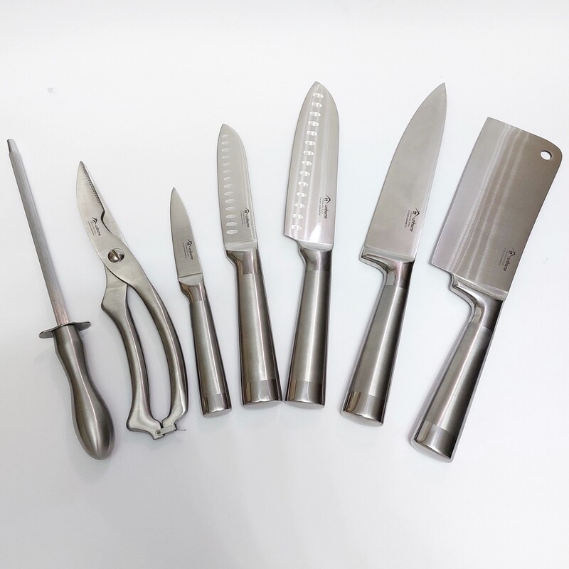 سرویس چاقو آشپزخانه 8 پارچه یونی هوم Unihome، تیغه ضخیم، بسیار تیز، استیل