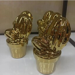 اکسسوری مجسمه کاکتوس گلدانی سرامیکی طلایی
