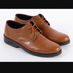 کفش تخت مردانه ساده رسمی رنگ قهوه ای و عسلی سایز 41 و 42 جنس چرم مصنوعی