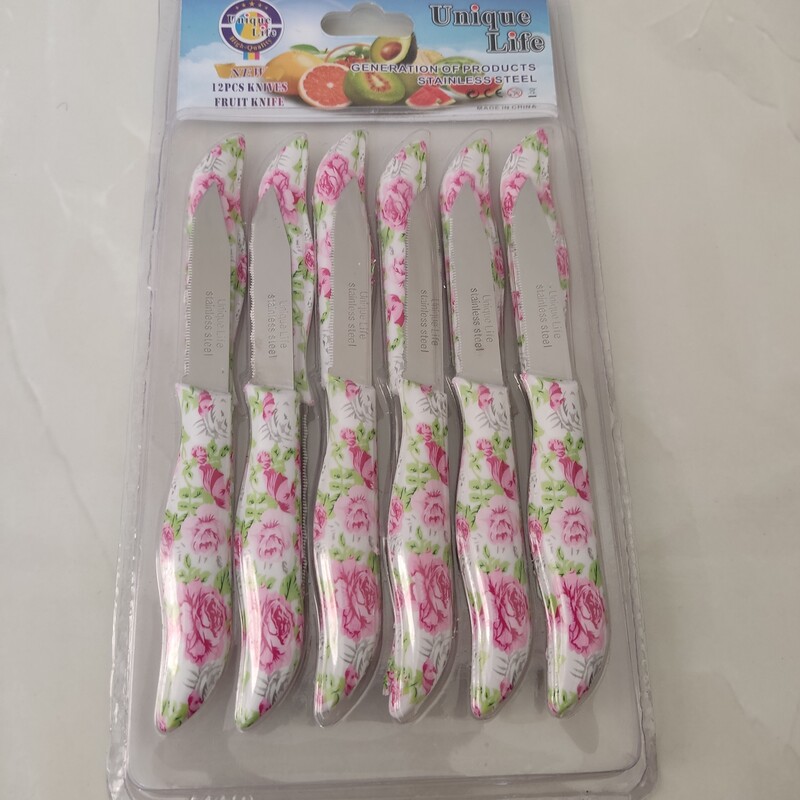 چاقو میوه خوری یونیک 12 عددی طرح سرامیکی تیغه استیل دسته پلاستیک فشرده وارداتی برزیل (کارد میوه خوری )     