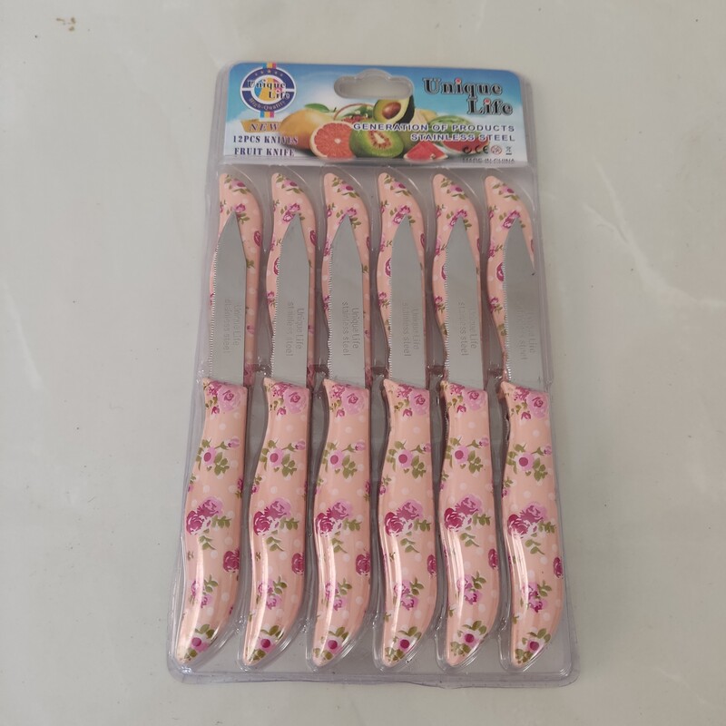 چاقو میوه خوری یونیک 12 عددی طرح سرامیکی تیغه استیل دسته پلاستیک فشرده وارداتی برزیل (کارد میوه خوری )