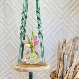 آویز گلدان مکرومه بافی  طرح کف چوبی بسیار شیک و زیبا قابل سفارش در رنگبندی