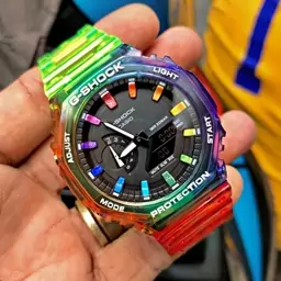 ساعت  مچی جی شاک GA2100 شیشه ای رنگی(جیشاک GShock)های کپی تمام فول تنظیم اتوماتیک با پایتخت کشورها،داراس سنسور اتولایت