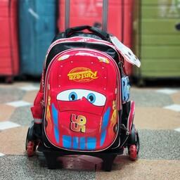 کیف  کوله پشتی چرخدار مدرسه ای پسرانه  خارجی (چرخ جداشو ) طرح ماشین مکویین قرمز 