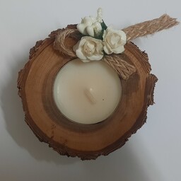  گیفت یا هدیه شمع با جاشمعی چوبی  برای عروسی و تولد و مراسمات عزا