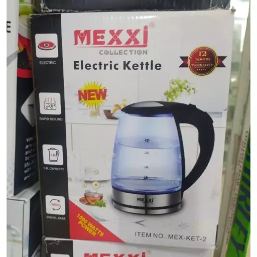 کتری برقی شیشه ای 1.8 لیتری مکسی MEXXI MEX.KET.2