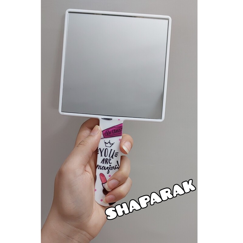 آینه دسته دار طرح فانتزی و شیک کیفیت آینه عالی و بدون موج  صفحه آینه بزرگ جهت آرایشی بهتر