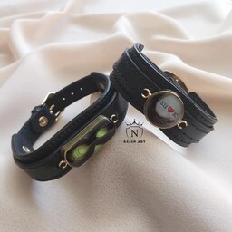 دستبند چرمی مردانه با پلاک رزینی طرح زلف مدل 3 ، سفارشی ساز
