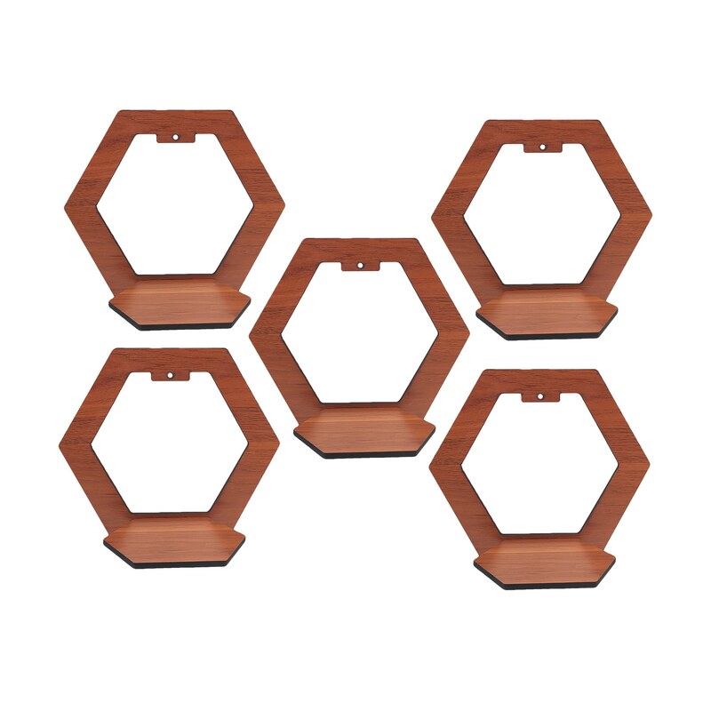 شلف دیواری چوبی 5 عددی مدل شش ضلعی فروردین رنگ قهوه ای به قیمت تولیدی 
