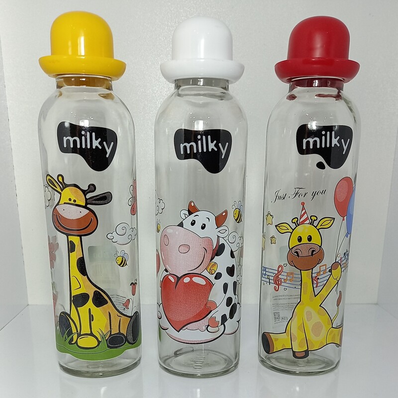 بطری بلوری شیر  ، بطری آب ،  بطری آب فانتزی ، بطری کودک ، بطری درب دار   ، شیشه  شیر  بچه