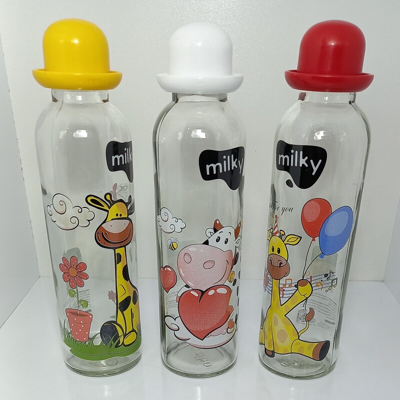 بطری بلوری شیر  ، بطری آب ،  بطری آب فانتزی ، بطری کودک ، بطری درب دار   ، شیشه  شیر  بچه