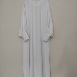 پیراهن عبایی کرپ فلور قد140  رنگ سفید فری سایز مناسب برای عروس خانم هامون 