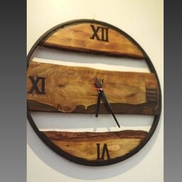 ساعت چوبی فلزی دیواری دست ساز 