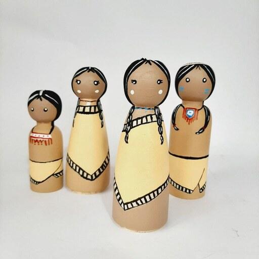 اسباب بازی چوبی مدل دخترهای سرخپوست مجموعه 4 عددی