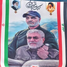 پرچم کوله  پشتی  پرچم ایران و عراق امام و رهبری، حاج قاسم و ابومهدی ،لبیک یا صاحب الزمان 